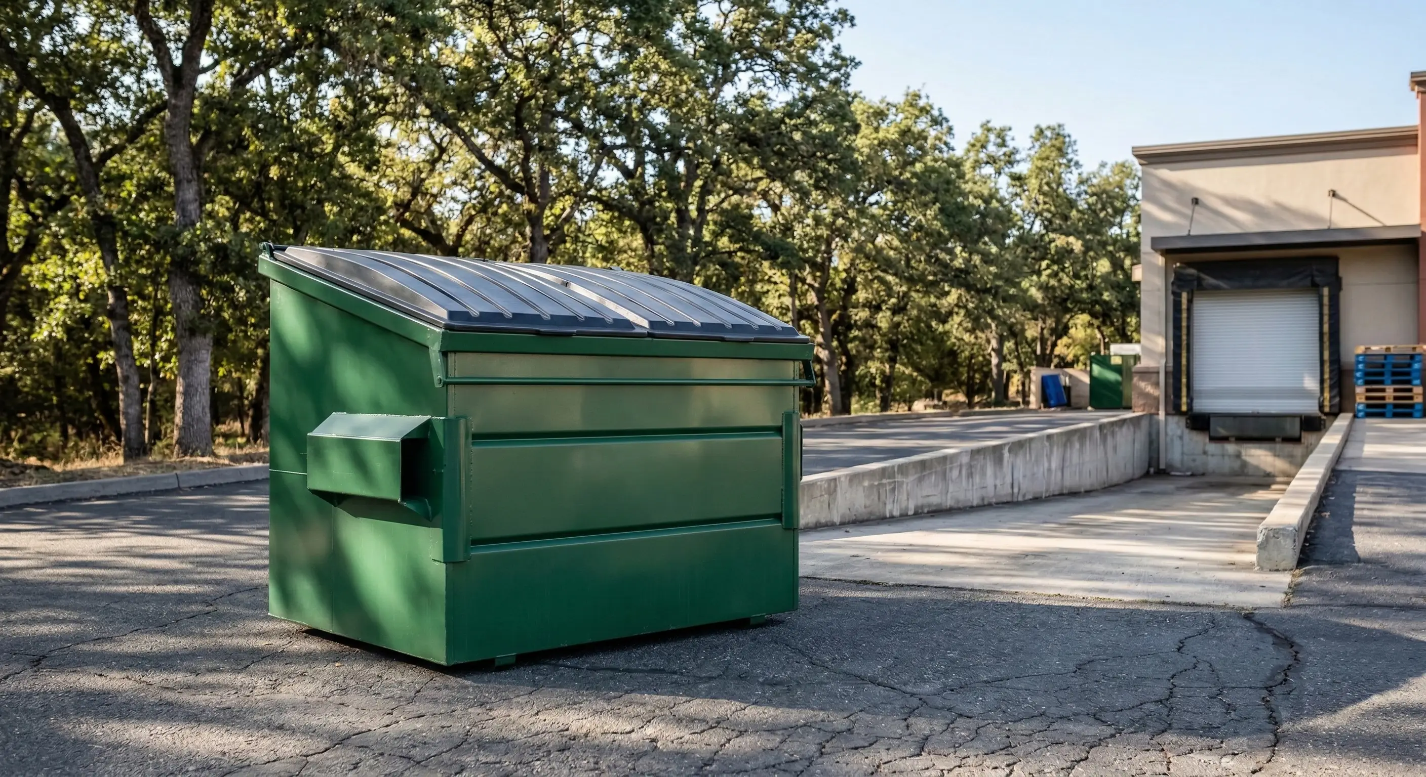 Secured commercial trash containers preventing seagull access to food sources