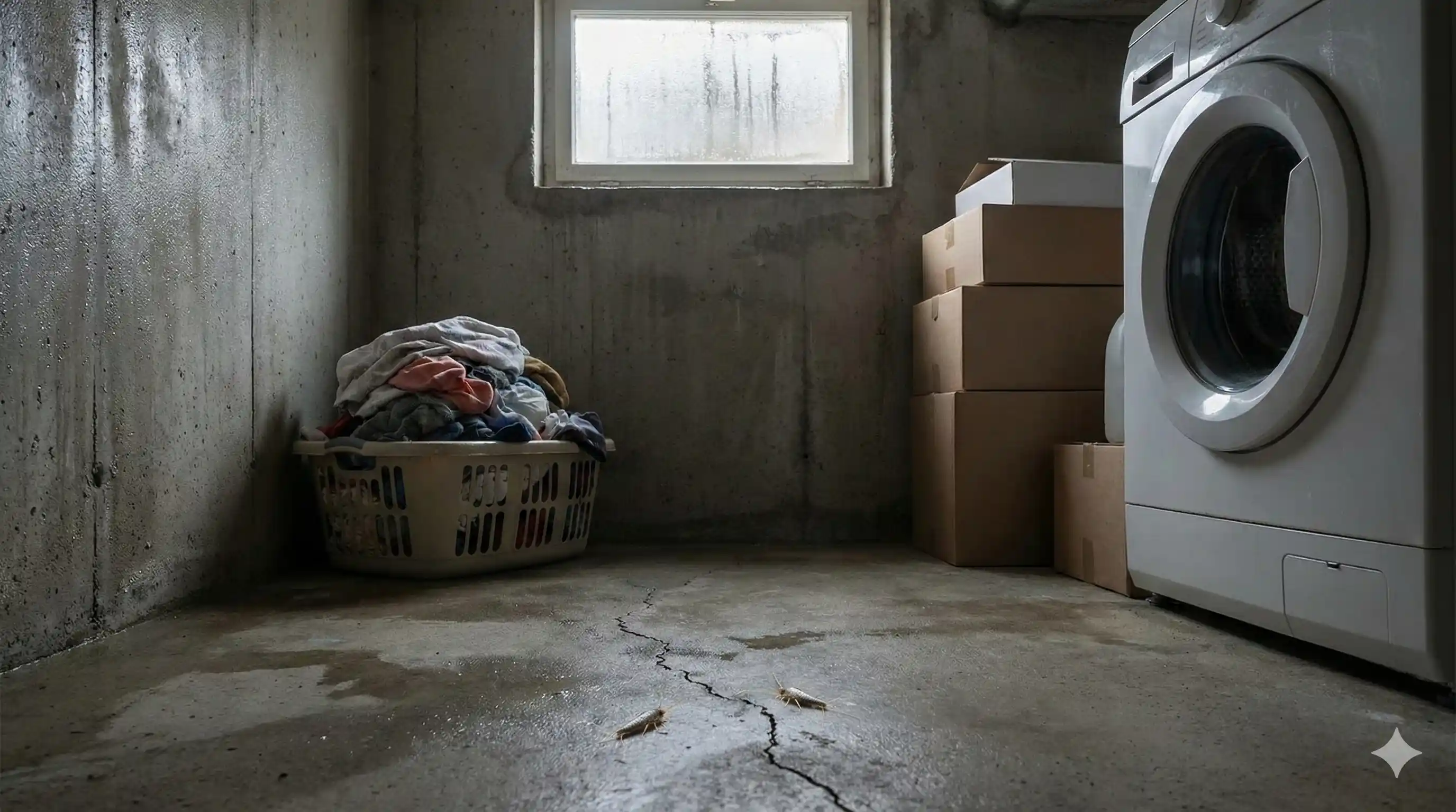 Humid bathroom or basement environment attractive to silverfish