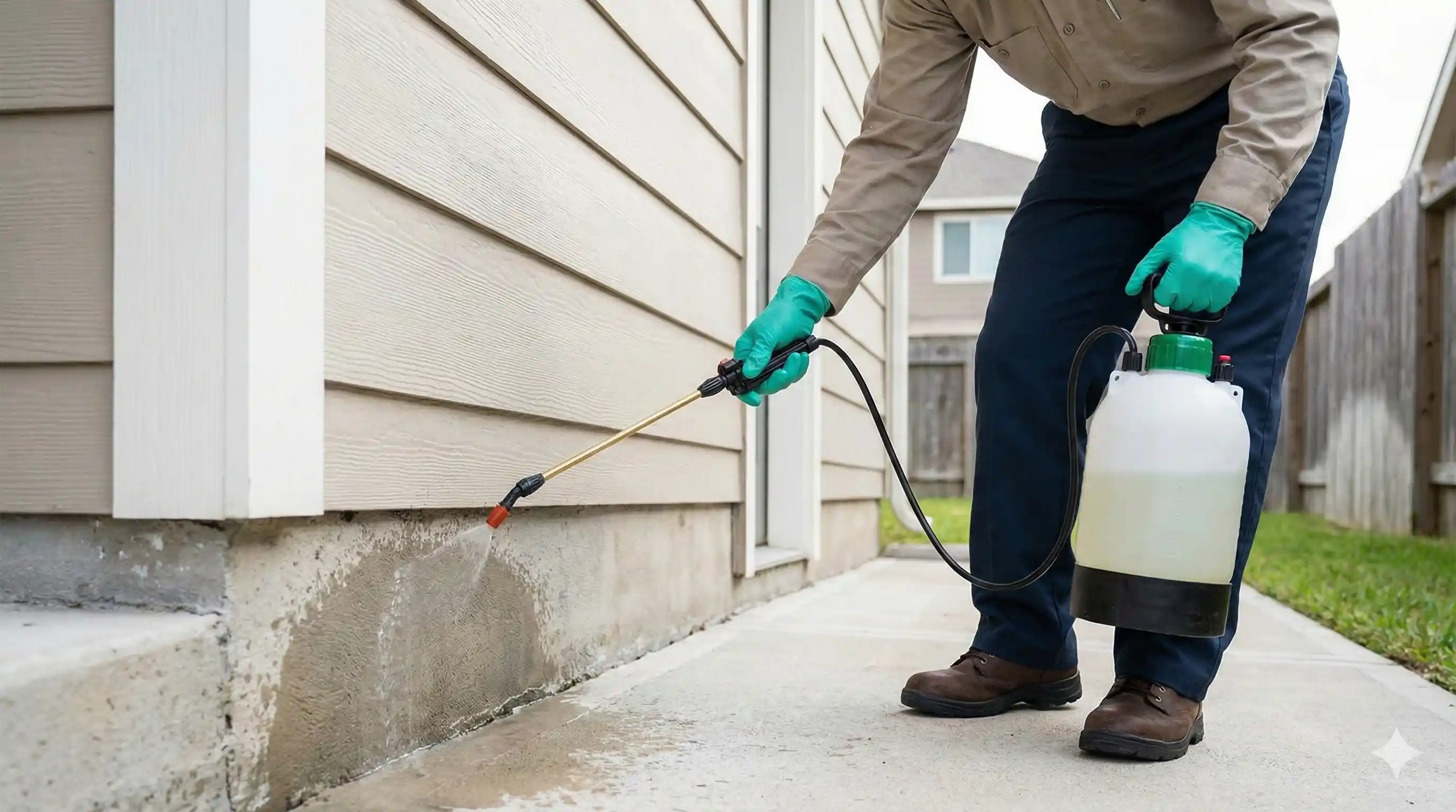 Applying liquid perimeter treatment around baseboards for silverfish prevention