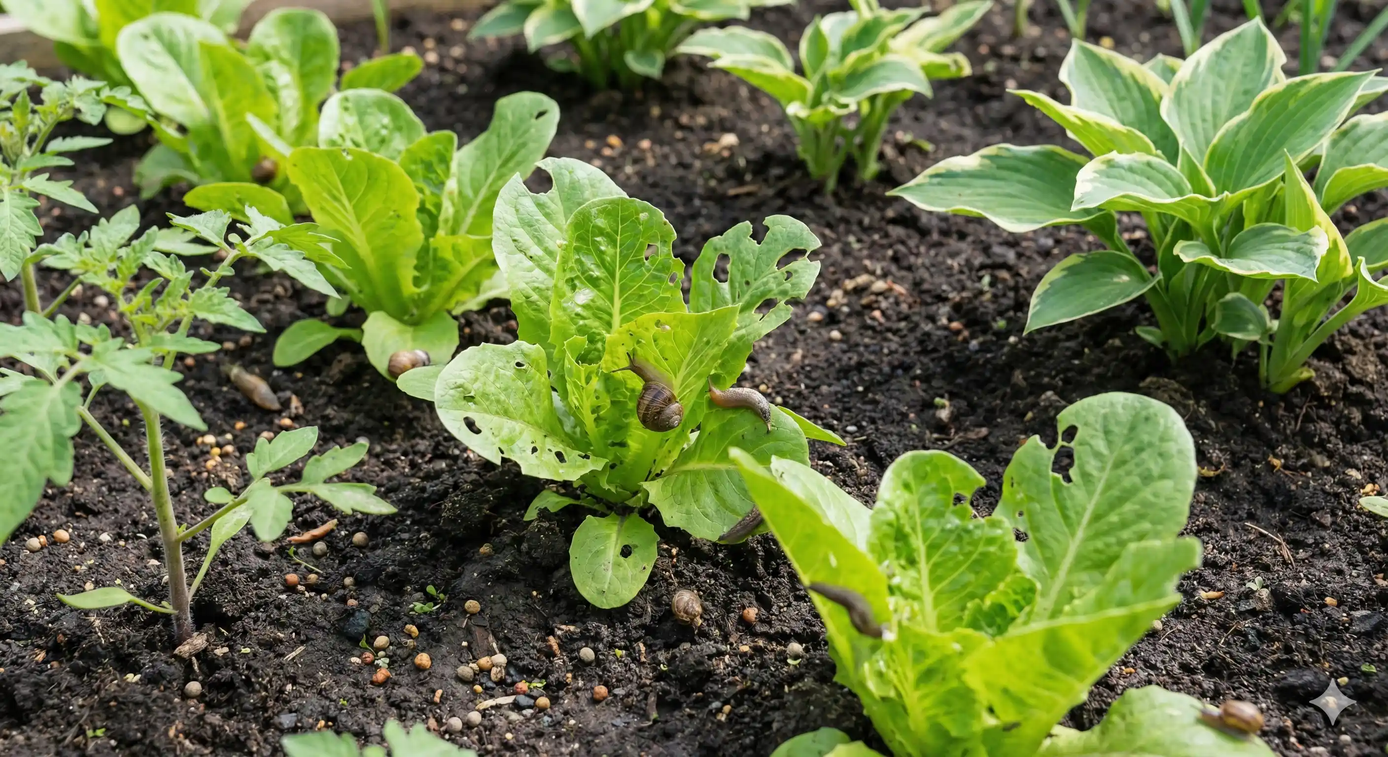 Garden vegetables and plants providing food for snails and slugs