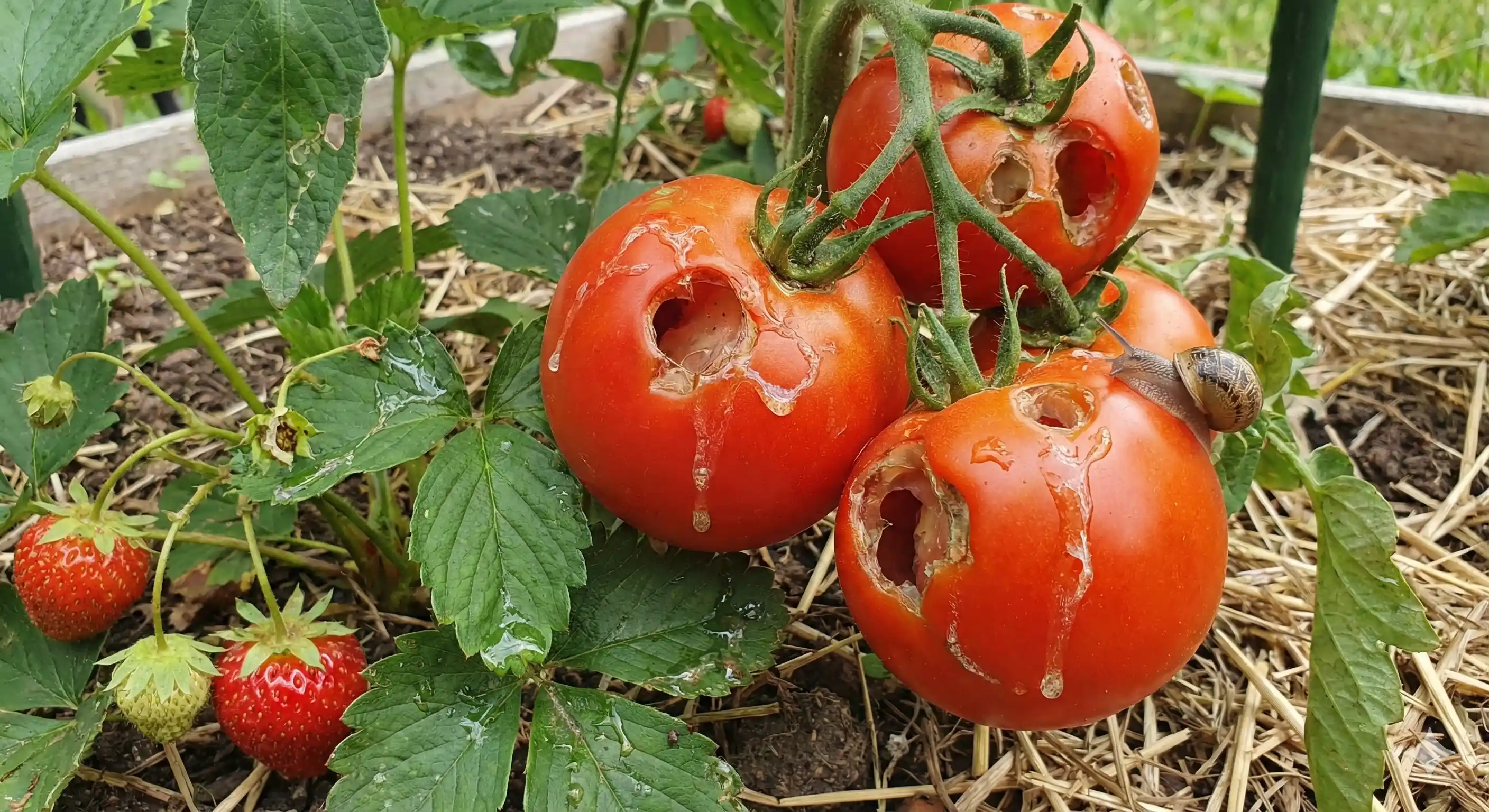Fruit or vegetable showing snail and slug feeding damage