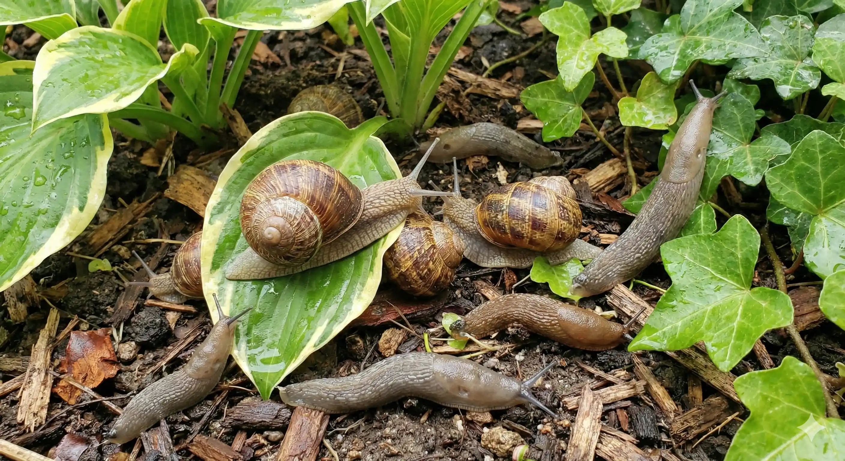 Live snails and slugs visible in garden area