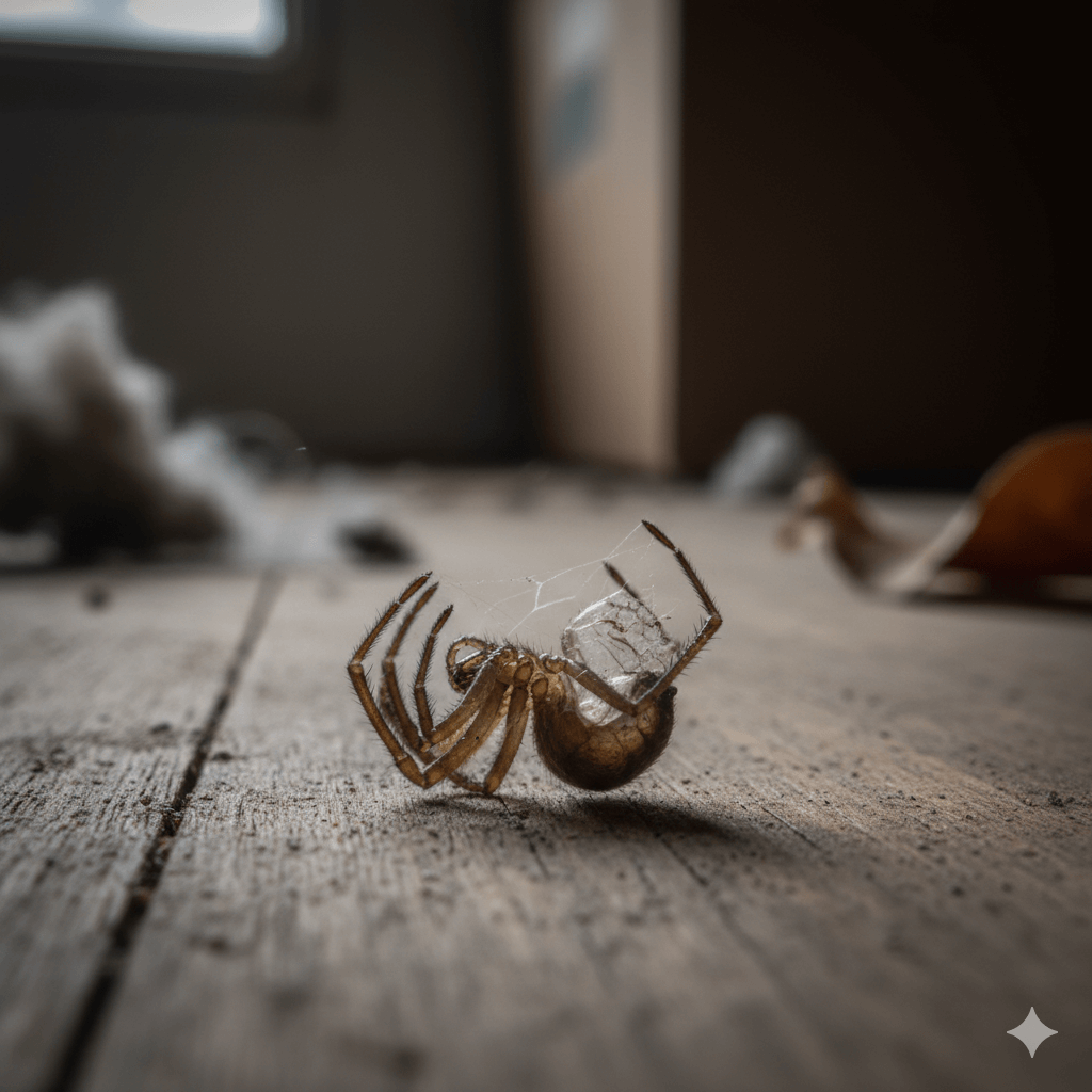 Translucent shed spider exoskeletons indicating active growing spider population