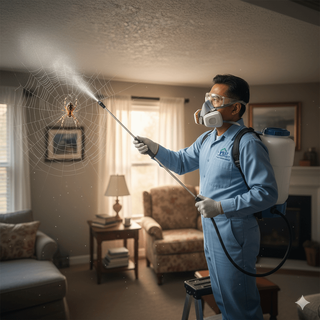 Interior spider treatment application in harborage sites and entry points