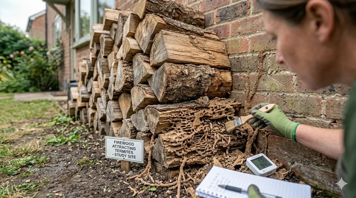 Firewood and cellulose materials stored against home attracting termites