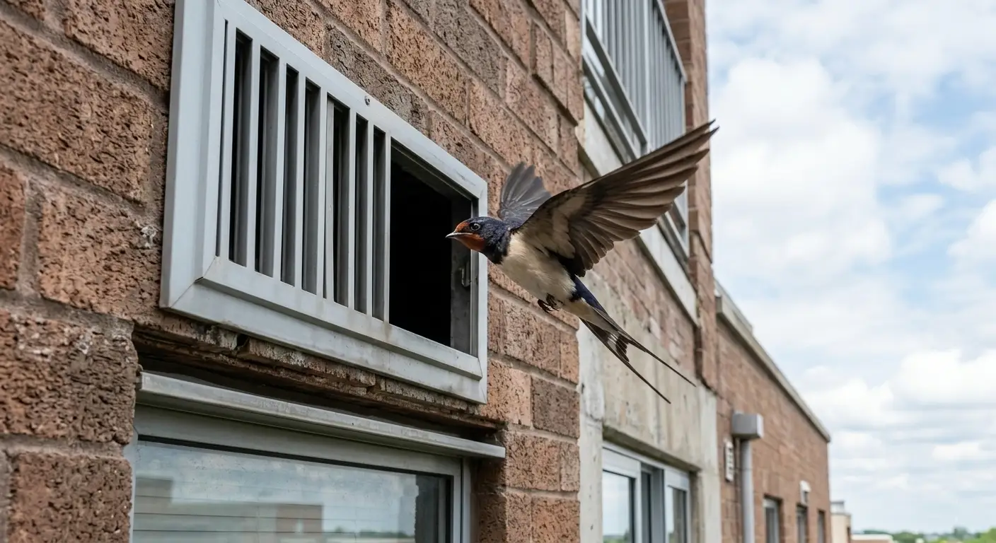 Open vent providing swallow access to building interior