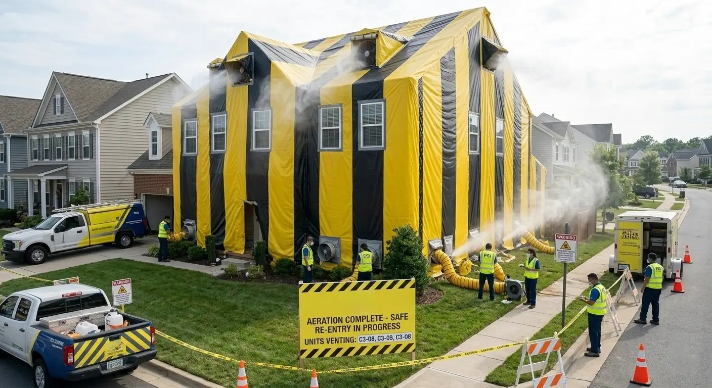 Fumigation aeration process with vents open