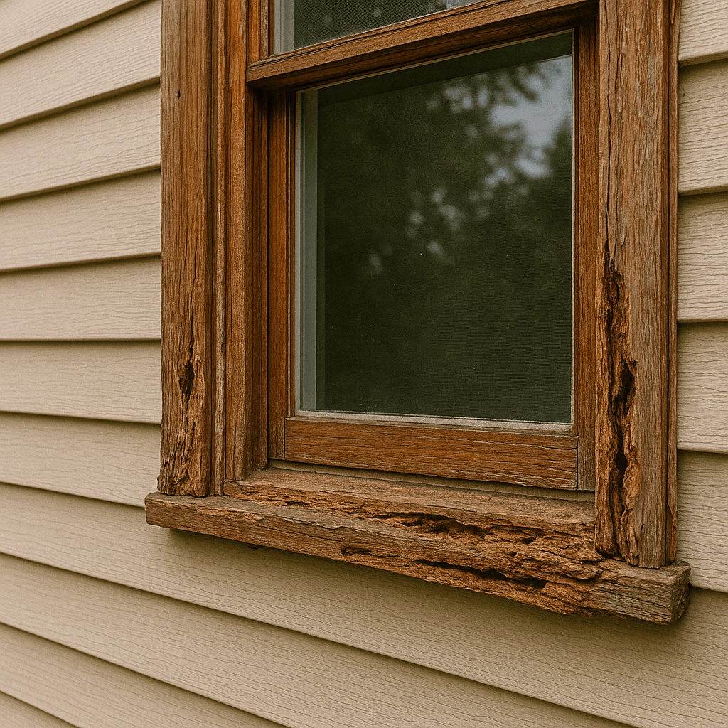 Cracks and damaged window frames providing termite entry points