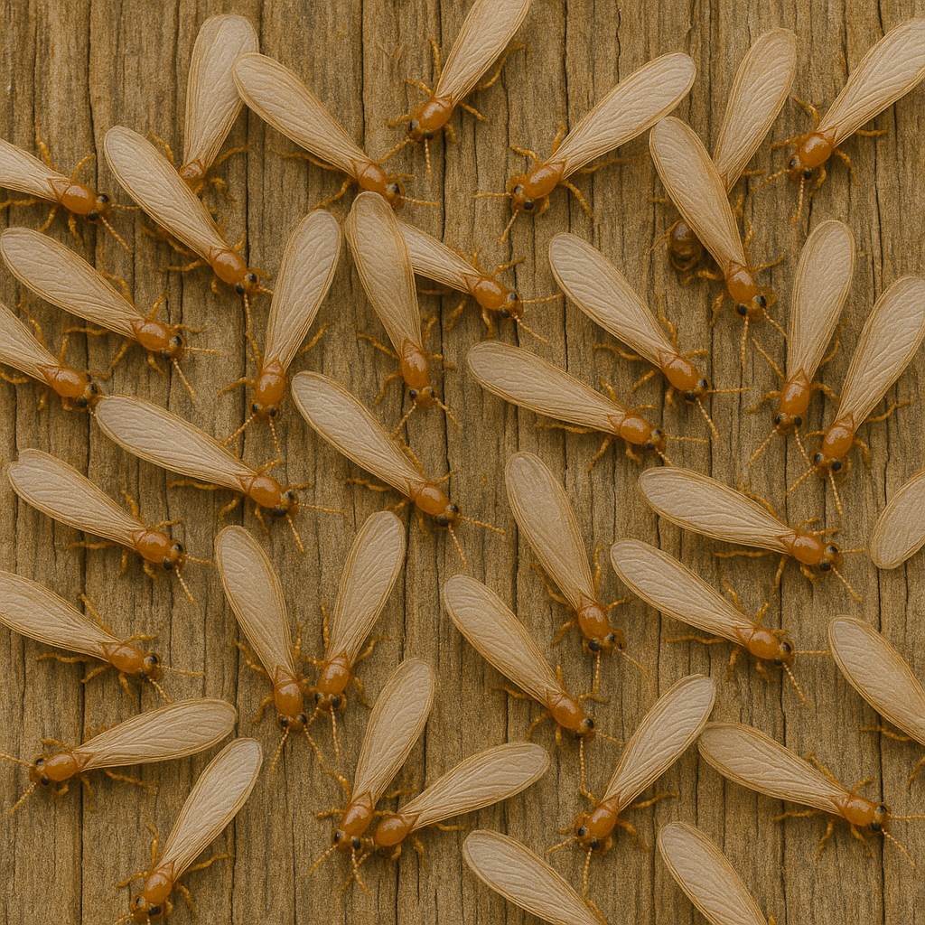 Visible flying termite swarmers emerging during spring reproduction season