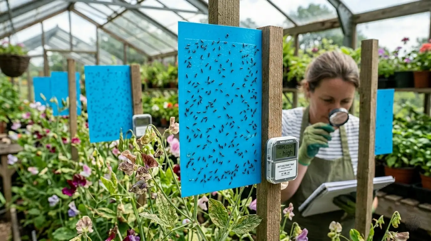 Blue sticky traps installed for thrips monitoring and control