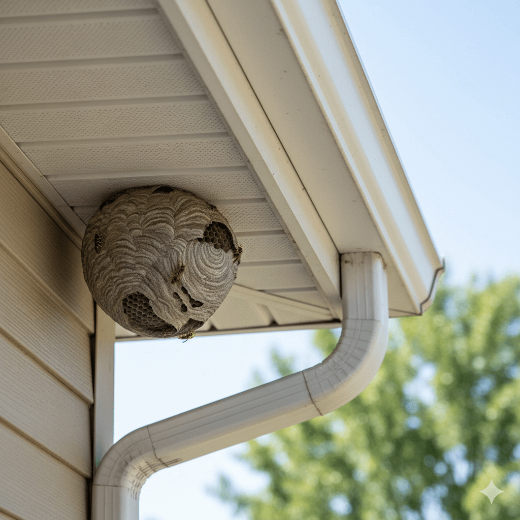 Protected sheltered locations under eaves and decks ideal for wasp nest construction