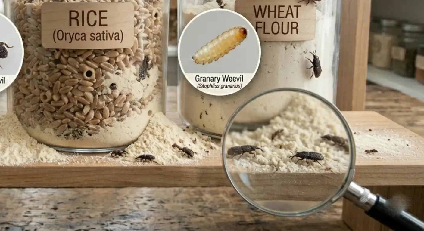 Contaminated food showing signs of weevil infestation