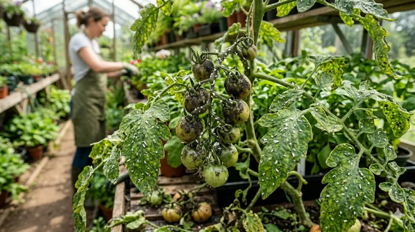 Deformed fruit or flowers from whitefly damage