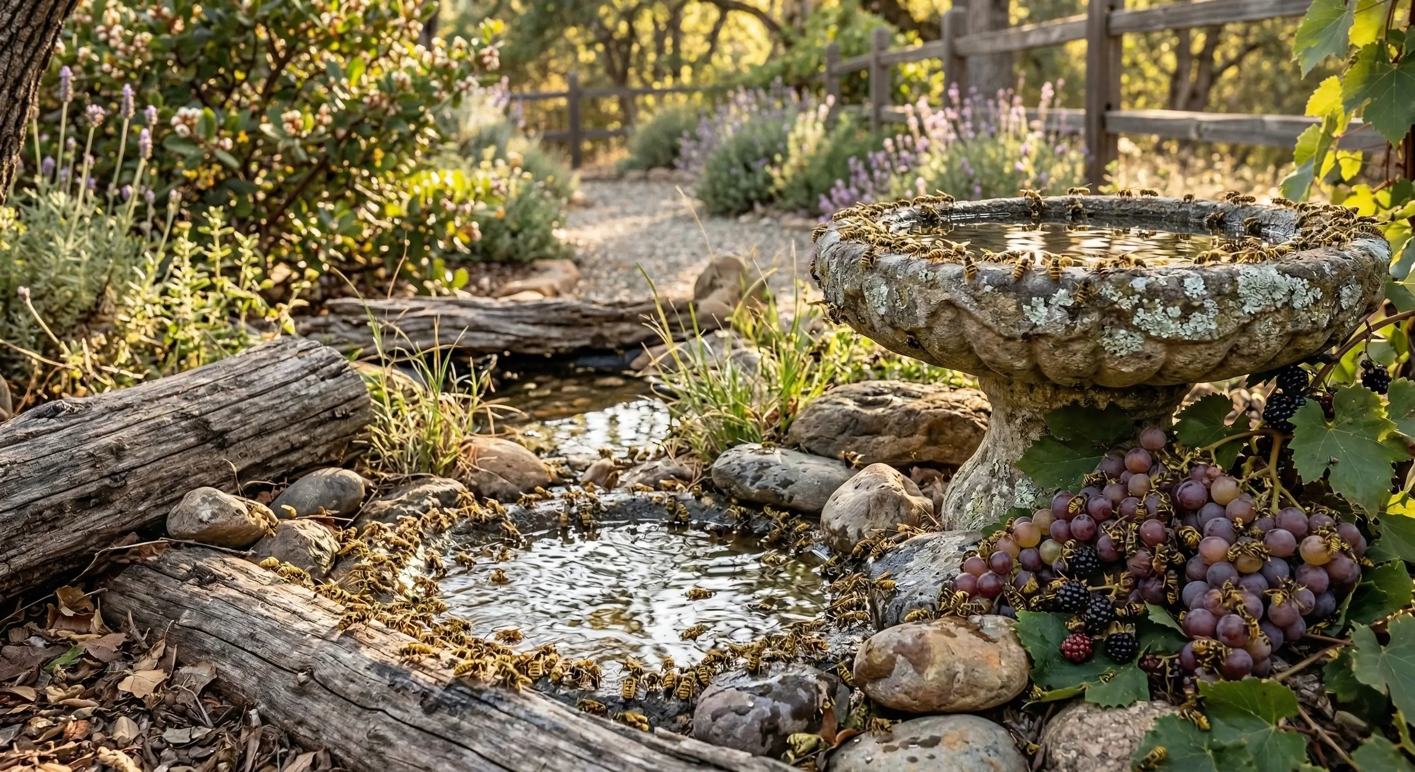 Water sources attracting yellow jackets